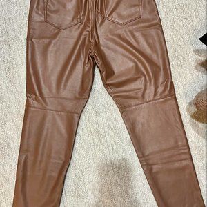 J Jill  brown faux leather pleather vegan leather pull on pants L Large NWT